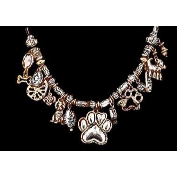 Paw Print Necklace Earrings Set Pendant 17 inch Handmade New Dog Bone An… - Picture 2 of 12